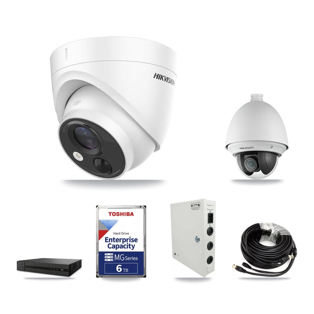 Hikvision 8-Channel 2MP – 5MP CCTV Kit — 1 DS-2AE4225T 2MP PTZ + 5 DS-2CE71H0T 5MP Turret Cameras + 6TB Recording - Image 1