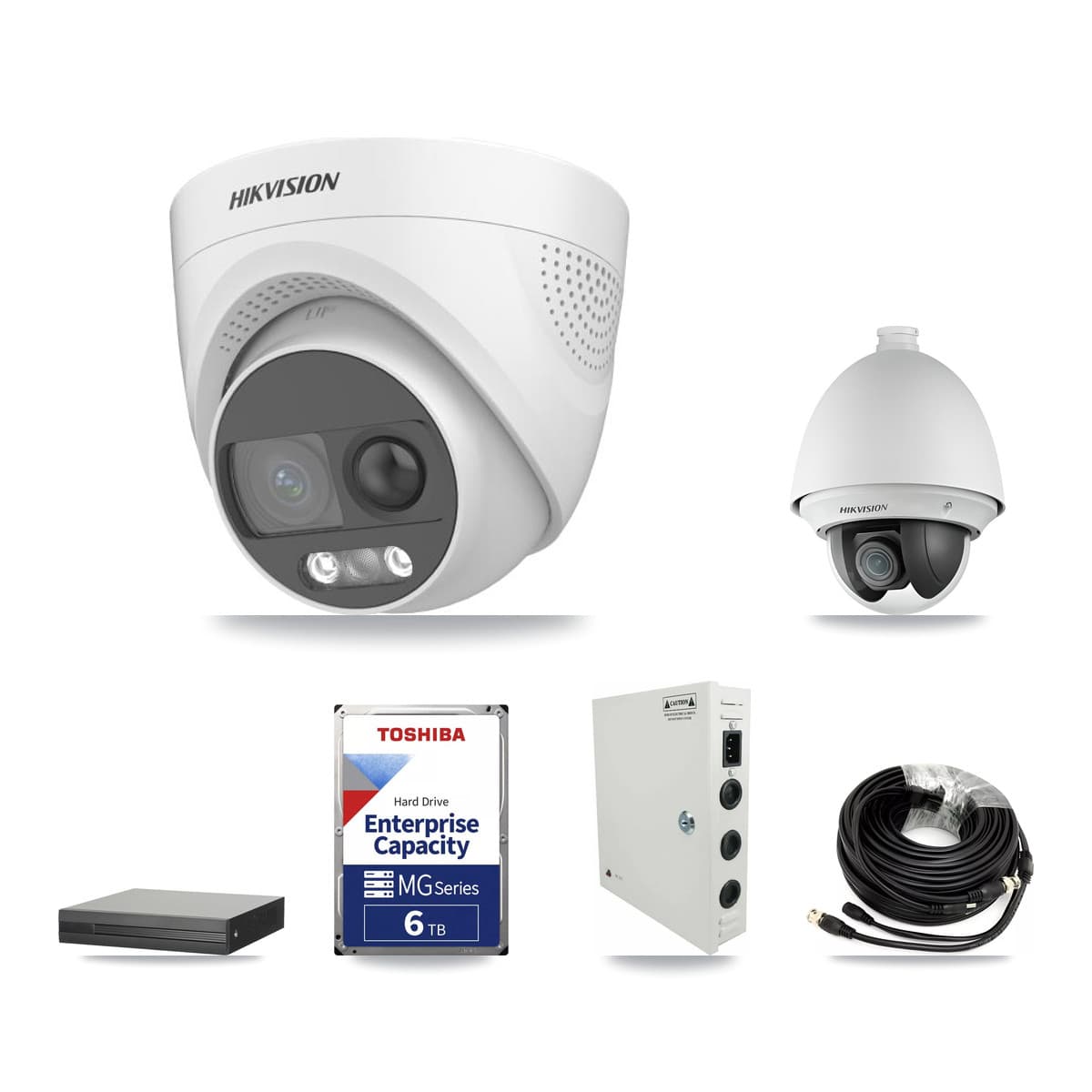 Hikvision 16-Channel 2MP – 5MP CCTV Kit — 2 DS-2AE4225T 2MP PTZ + 4 DS-2CE72KF3T 5MP Turret Cameras + 6TB Recording - Image 1