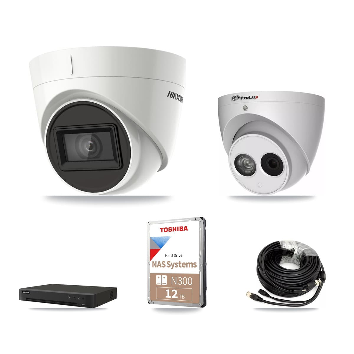 Hikvision & Prolux 8-Channel 4MP – 4K CCTV Kit — 5 DS-2CE78U1T 4K + 1 PXC-612C4W-A 4MP Turret Cameras + 12TB Recording