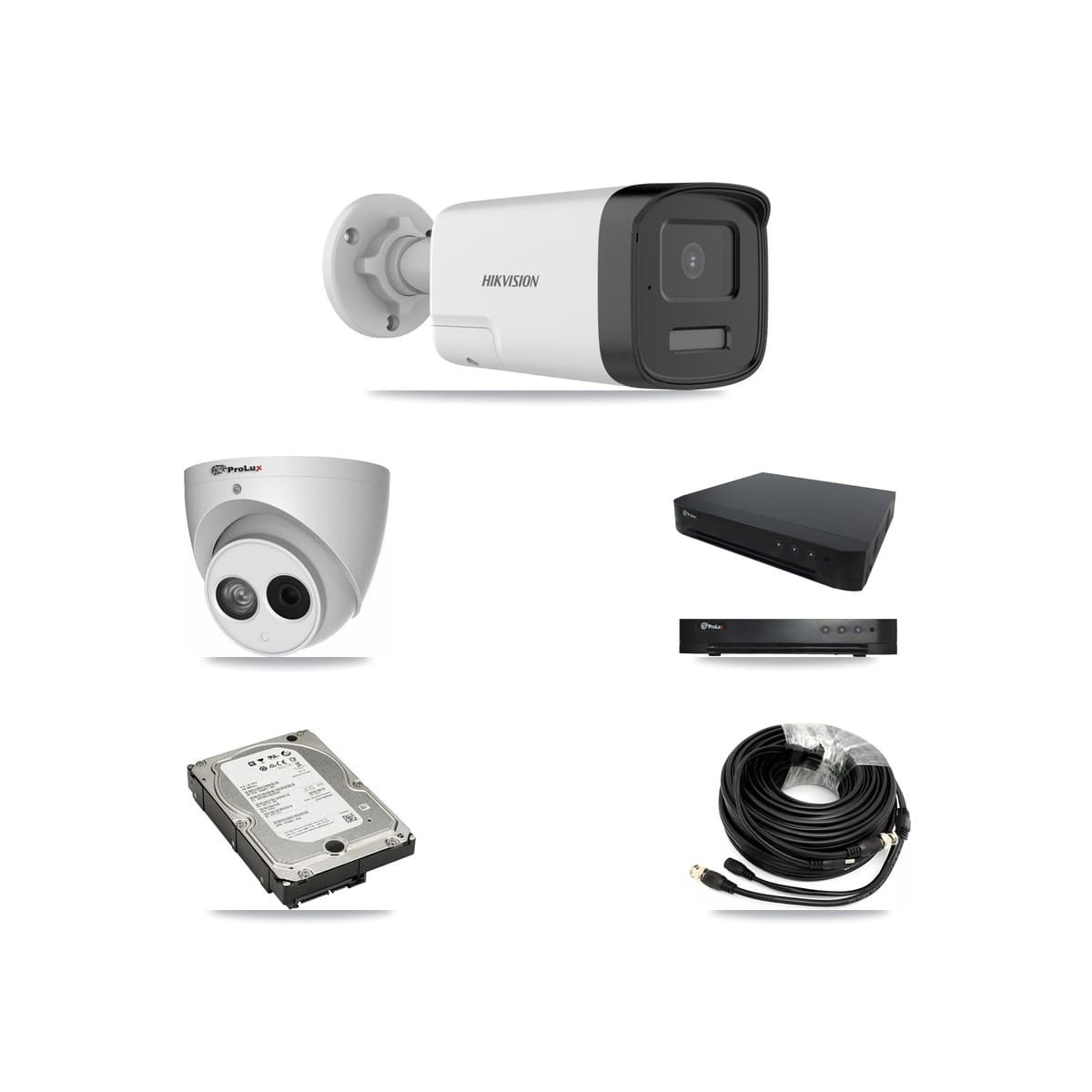 Hikvision & Prolux 16-Channel 4MP – 5MP CCTV Kit — 3 DS-2CE17K0T 5MP Bullet + 1 PXC-612C4W-A 4MP Turret Cameras + 5TB Recording (PXD-8216 Recorder) - Image 1