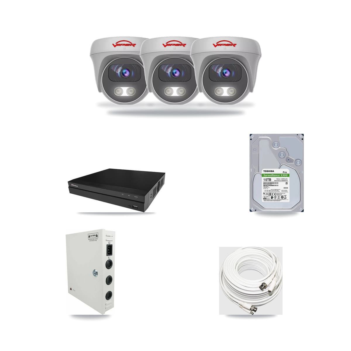 Viper & Prolux 8-Channel 5MP CCTV Kit — 3 White Cameras + 10TB Recording (PXD-5208AN Recorder) - Image 1