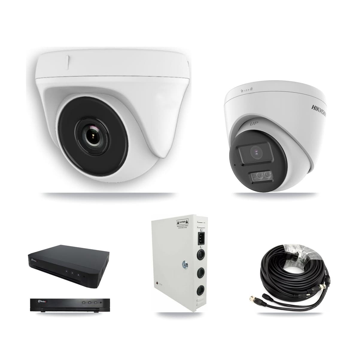 Hikvision & Prolux 16-Channel 2MP – 5MP CCTV Kit — 1 DS-2CE78K0T-LTS 5MP Turret + 10 White HDT-2MP-N20W-2.8MM 2MP Dome Cameras + 8TB Recording (PXD-8216-HYK4MP Recorder) - Image 1