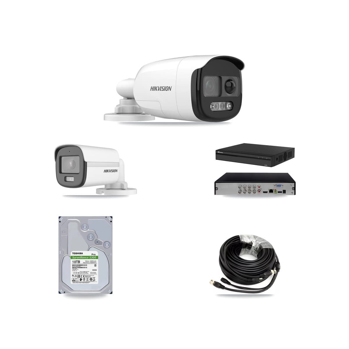 Hikvision & Prolux 8-Channel 5MP CCTV Kit — 1 DS-2CE12KF0T + 7 DS-2CE12KF3T Bullet Cameras + 10TB Recording (PXD-5108HS Recorder) - Image 1