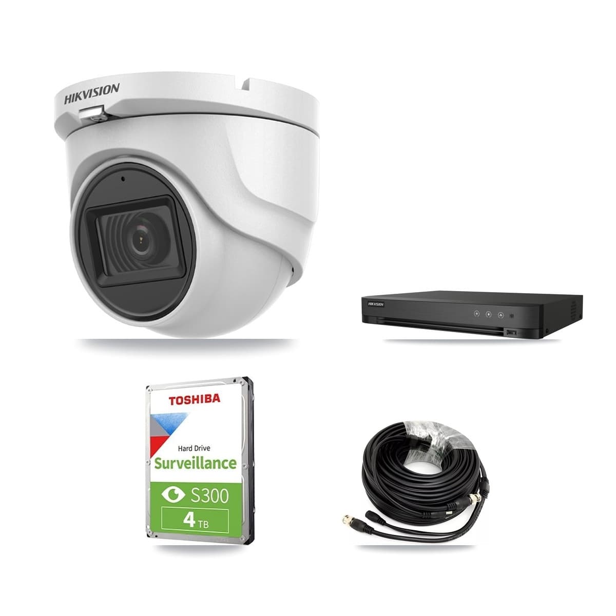 Hikvision 4-Channel 5MP CCTV Kit — 2 DS-2CE76H0T Turret Cameras + 4TB Recording (IDS-7204HQHI Recorder)