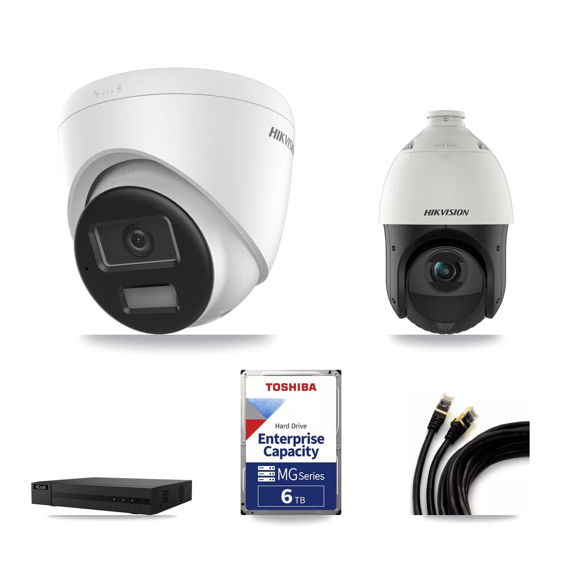 Hikvision & HiLook 8-Channel 4MP – 4K CCTV Kit — 2 4K Turret + 1 4MP PTZ Cameras + 6TB Recording - Image 1