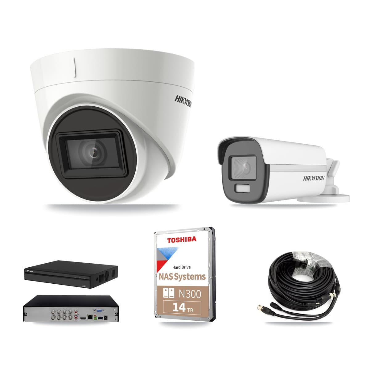 Hikvision & Prolux 8-Channel 4K CCTV Kit — 1 DS-2CE12UF3T Bullet + 5 DS-2CE78U1T Turret Cameras + 14TB Recording