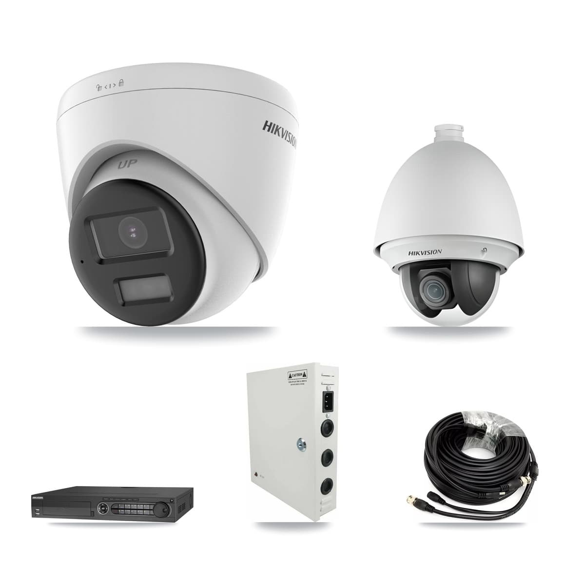 Hikvision 32-Channel 2MP – 5MP CCTV Kit — 1 DS-2AE4225T-A 2MP PTZ + 12 DS-2CE78K0T-LPTS 5MP Turret Cameras + 2× 8TB Recording (DS-7332HQHI-K4 Recorder)