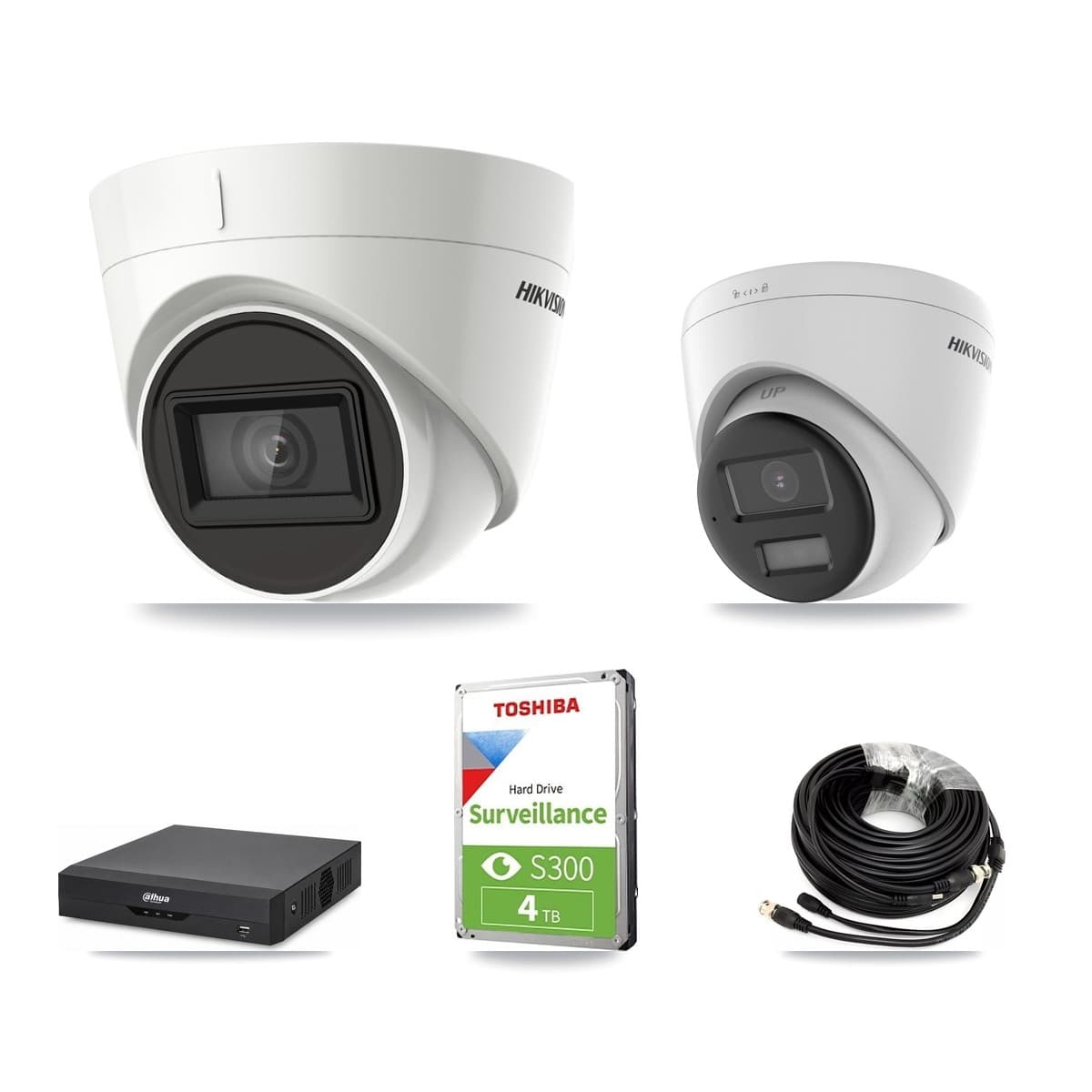Hikvision & Dahua 4-Channel 4K CCTV Kit — 1 DS-2CE78U0T + 3 DS-2CE78U1T Turret Cameras + 4TB Recording - Image 1
