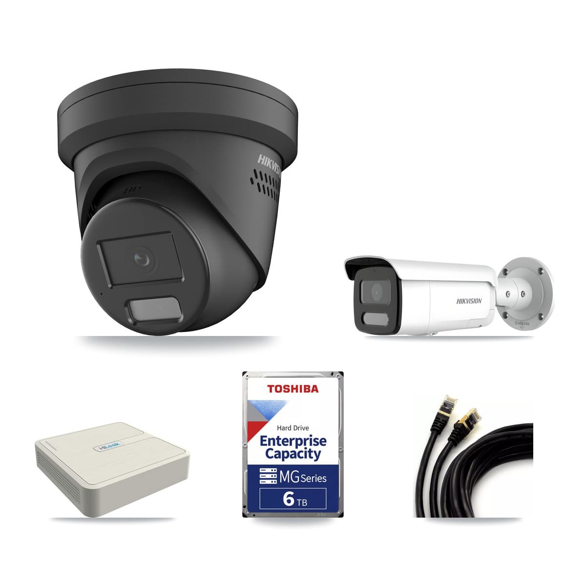 Hikvision & HiLook 8-Channel 4MP CCTV Kit — 4 Black Turret + 4 Bullet Cameras + 6TB Recording