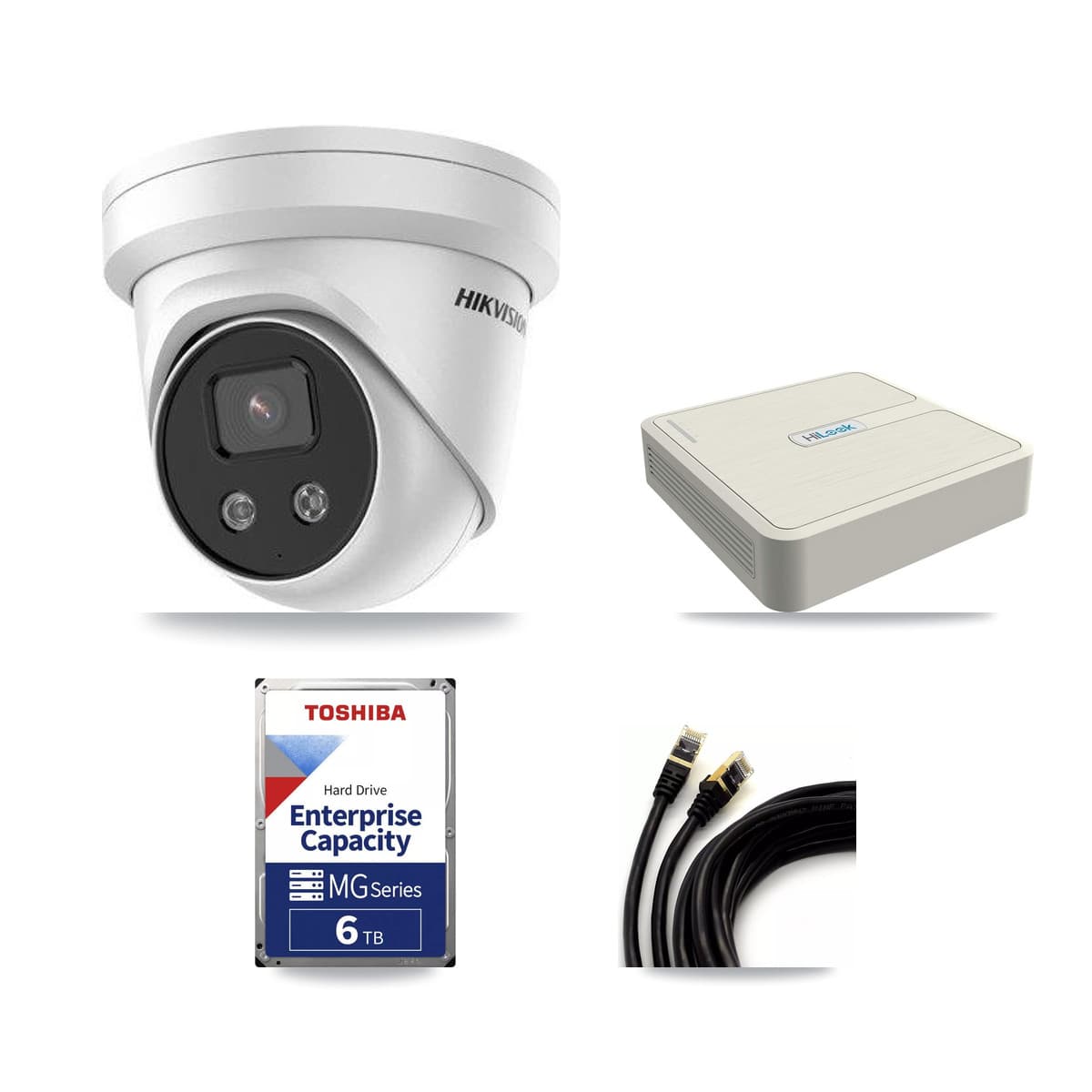 Hikvision & HiLook 8-Channel 5MP CCTV Kit — 4 Turret Cameras + 6TB Recording (NVR-108H-D Recorder) - Image 1
