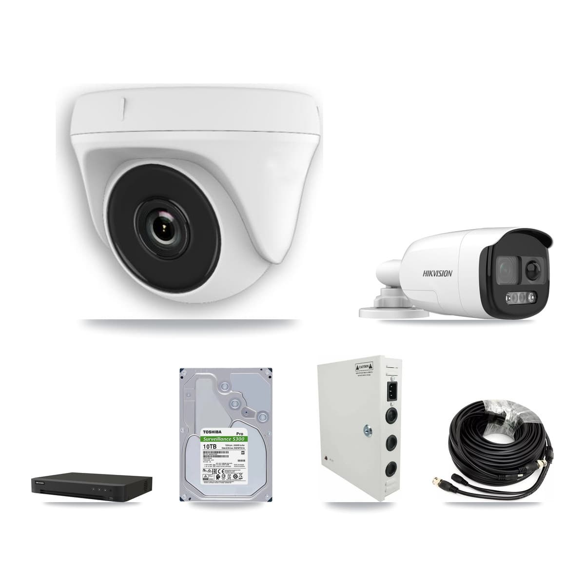 Hikvision 16-Channel 2MP – 5MP CCTV Kit — 4 DS-2CE12KF3T 5MP Bullet + 8 White HDT-2MP-N20W 2MP Dome Cameras + 10TB Recording (IDS-7216HQHI Recorder)
