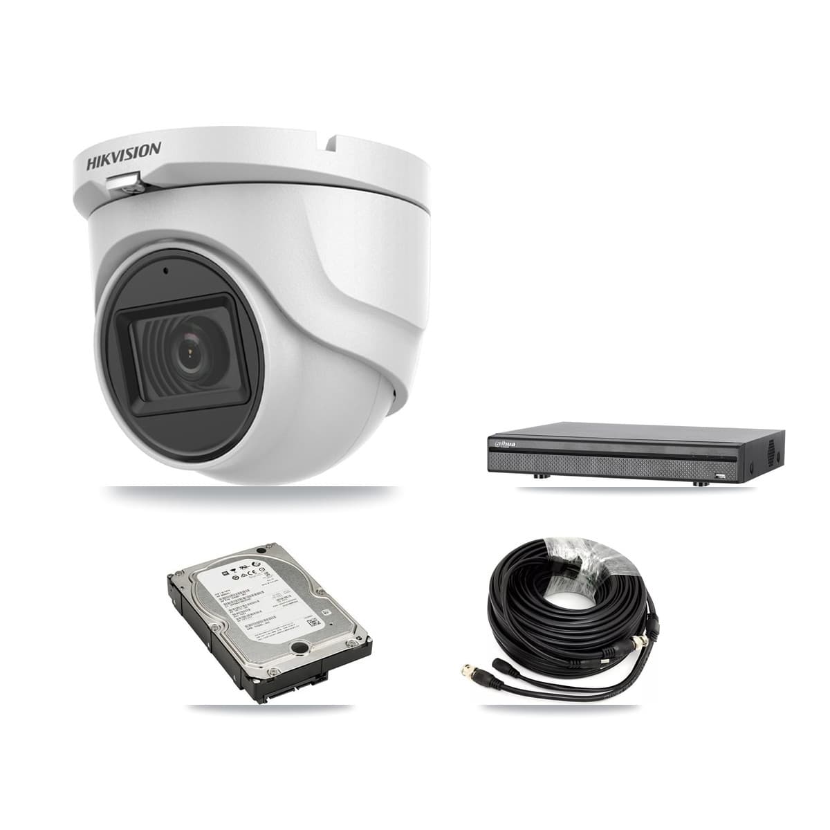 Hikvision & Dahua 8-Channel 5MP CCTV Kit — 4 DS-2CE76H0T Turret Cameras + 5TB Recording (DH-XVR5108H Recorder) - Image 1