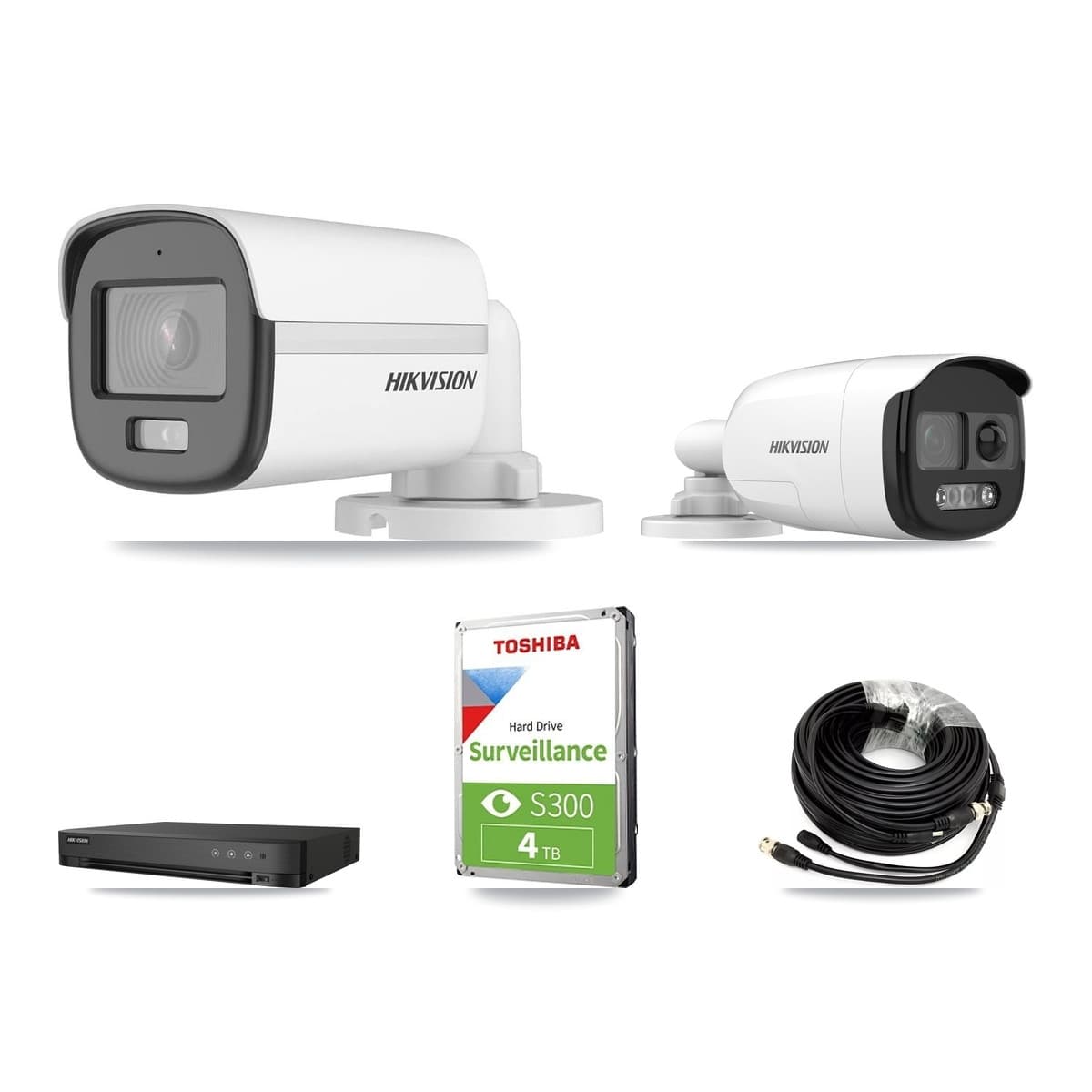 Hikvision 4-Channel 5MP CCTV Kit — 1 DS-2CE12KF0T + 1 DS-2CE12KF3T Bullet Cameras + 4TB Recording (IDS-7204HQHI Recorder) - Image 1