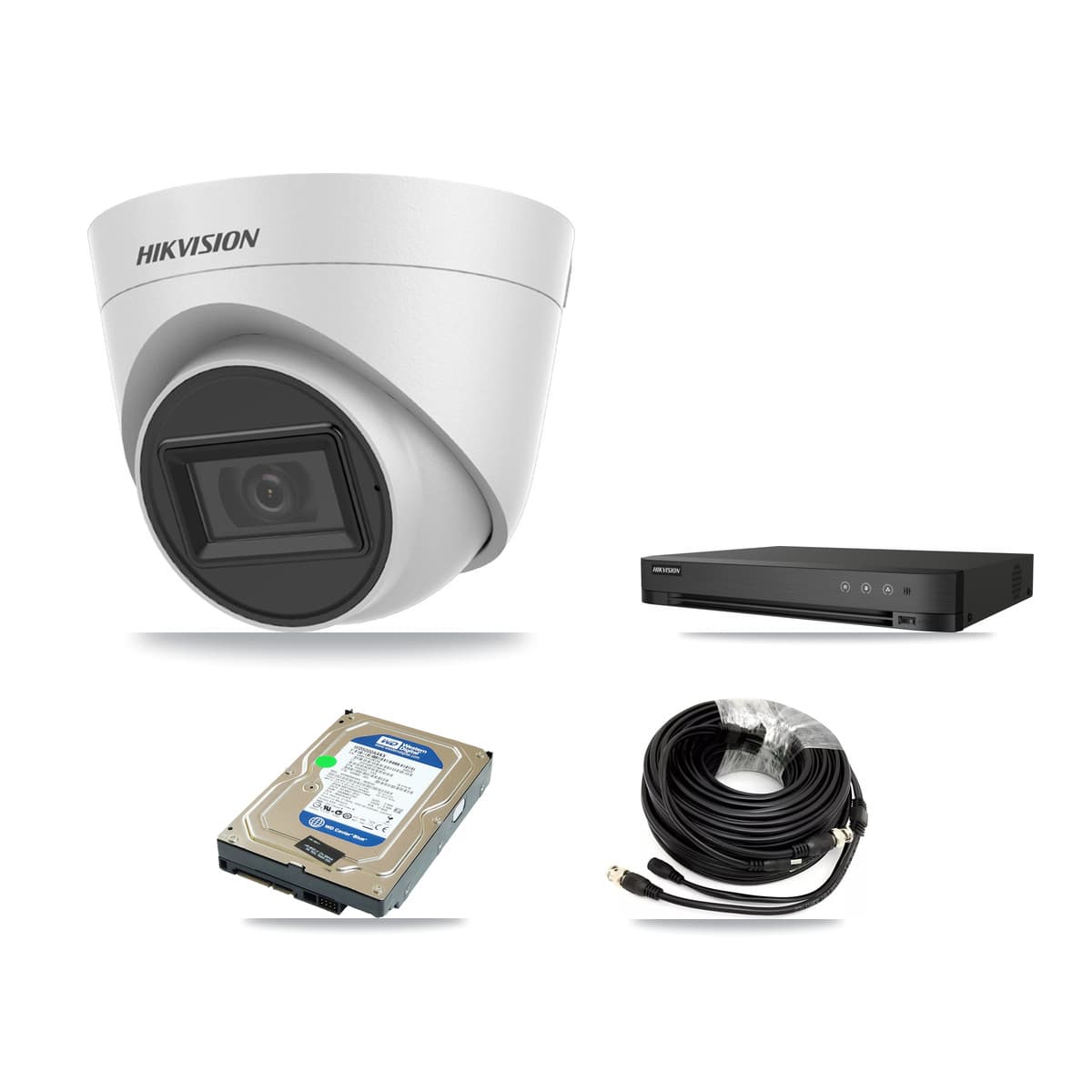 Hikvision 4-Channel 5MP CCTV Kit — 1 White Turret Camera + 500GB Recording (IDS-7204HQHI Recorder)