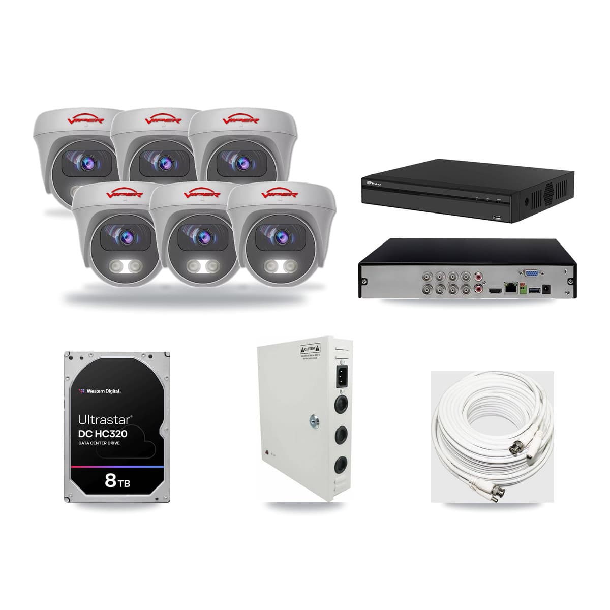 Viper & Prolux 8-Channel 5MP CCTV Kit — 6 White Cameras + 8TB Recording (PXD-5108HS Recorder) - Image 1