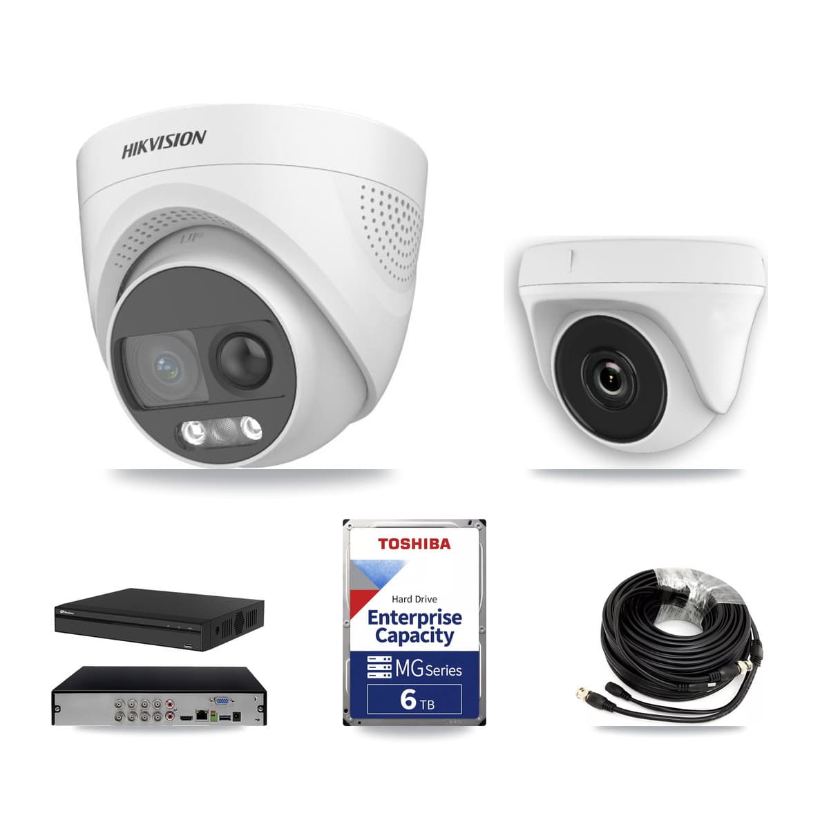 Hikvision & Prolux 8-Channel 2MP – 5MP CCTV Kit — 3 DS-2CE72KF3T 5MP Turret + 3 White HDT-2MP-N20W 2MP Dome Cameras + 6TB Recording (PXD-5108HS Recorder) - Image 1
