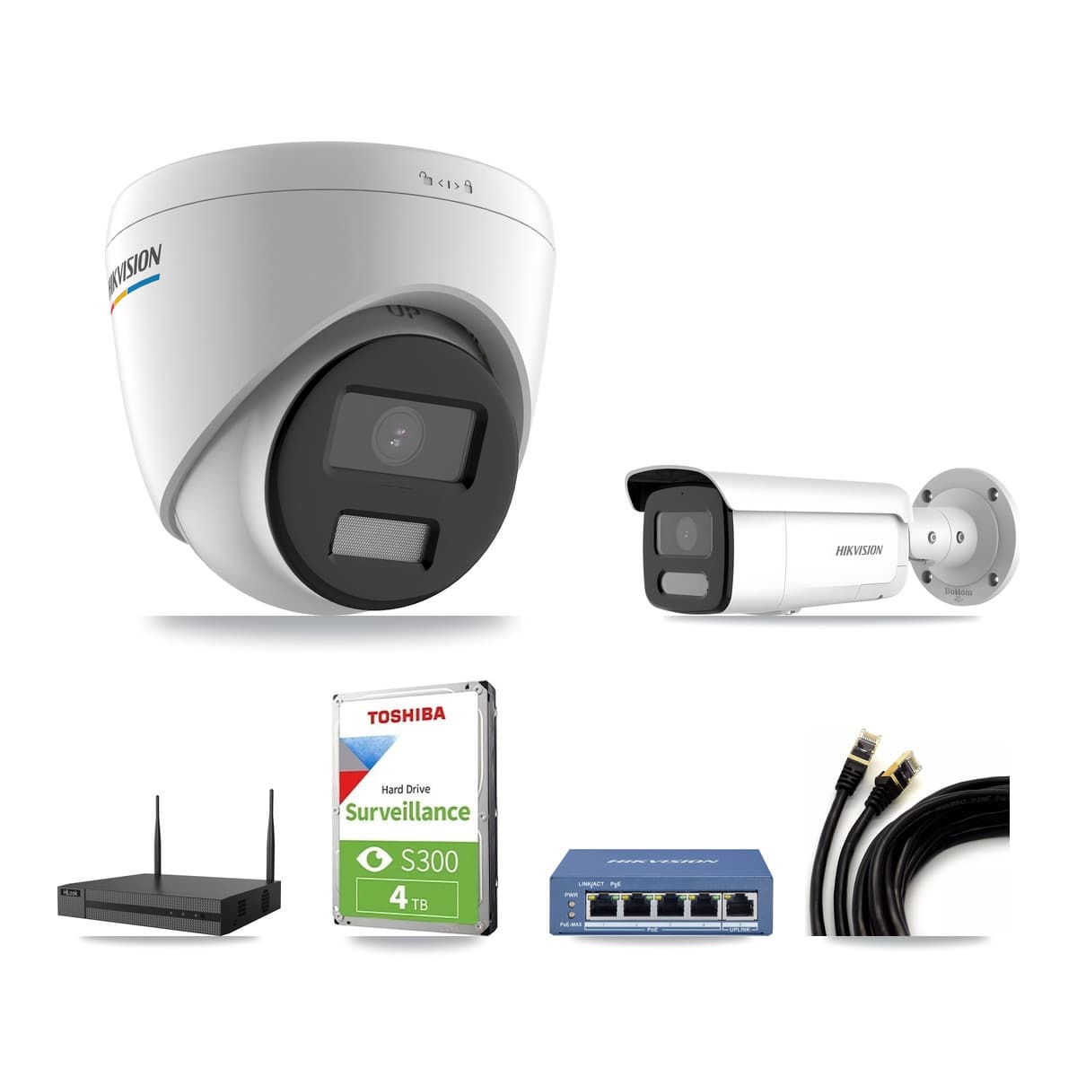 Hikvision & HiLook 4-Channel 2MP – 4MP CCTV Kit — 2 2MP Turret + 2 4MP Bullet Cameras + 4TB Recording - Image 1