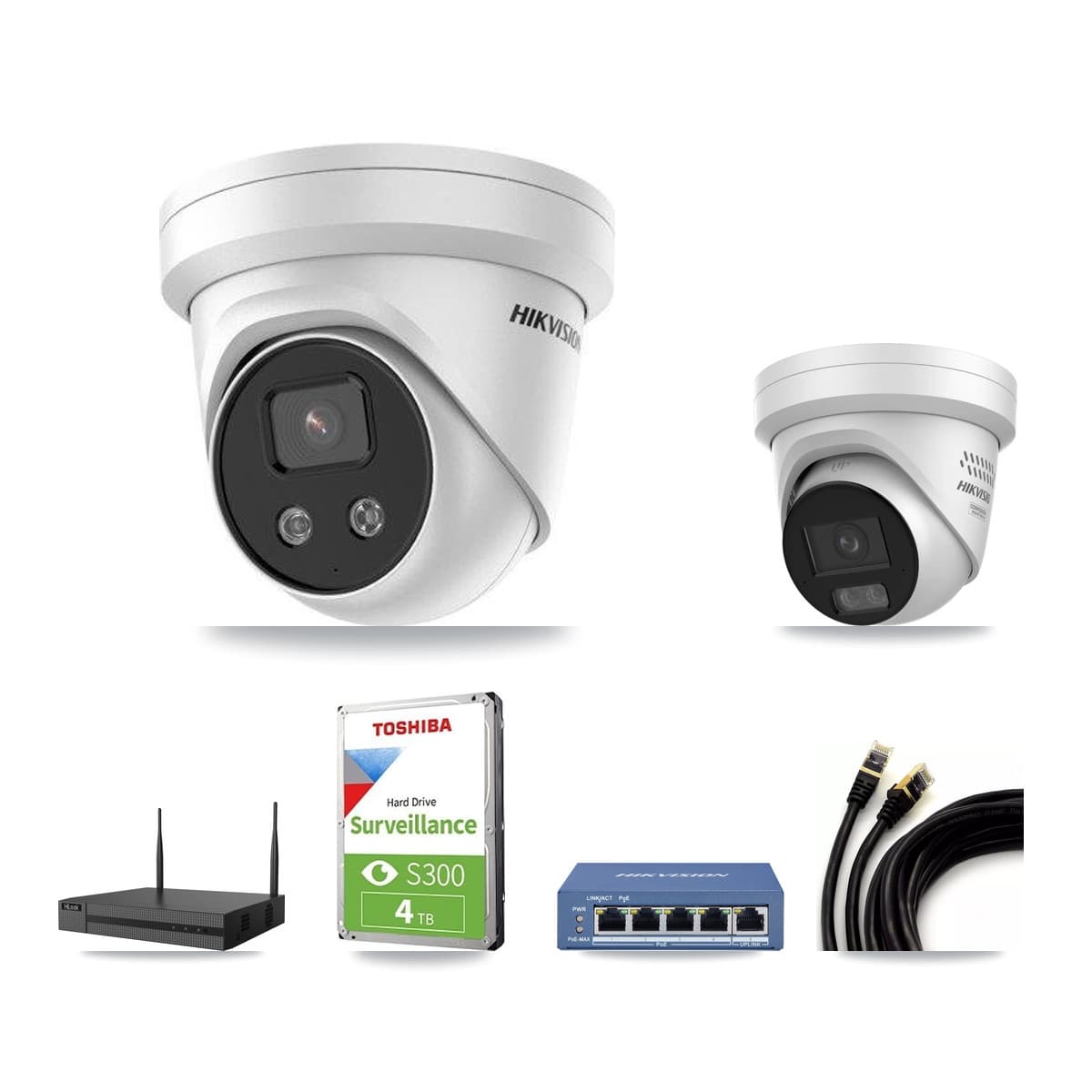 Hikvision & HiLook 4-Channel 4MP – 5MP CCTV Kit — 1 4MP + 2 5MP Turret Cameras + 4TB Recording - Image 1