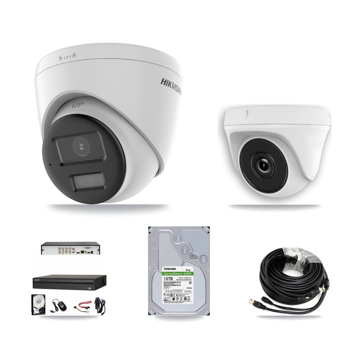 Hikvision & Dahua 8-Channel 2MP – 4K CCTV Kit — 3 DS-2CE78U0T 4K Turret + 3 White HDT-2MP-N20W 2MP Dome Cameras + 10TB Recording (XVR-3108AD Recorder)