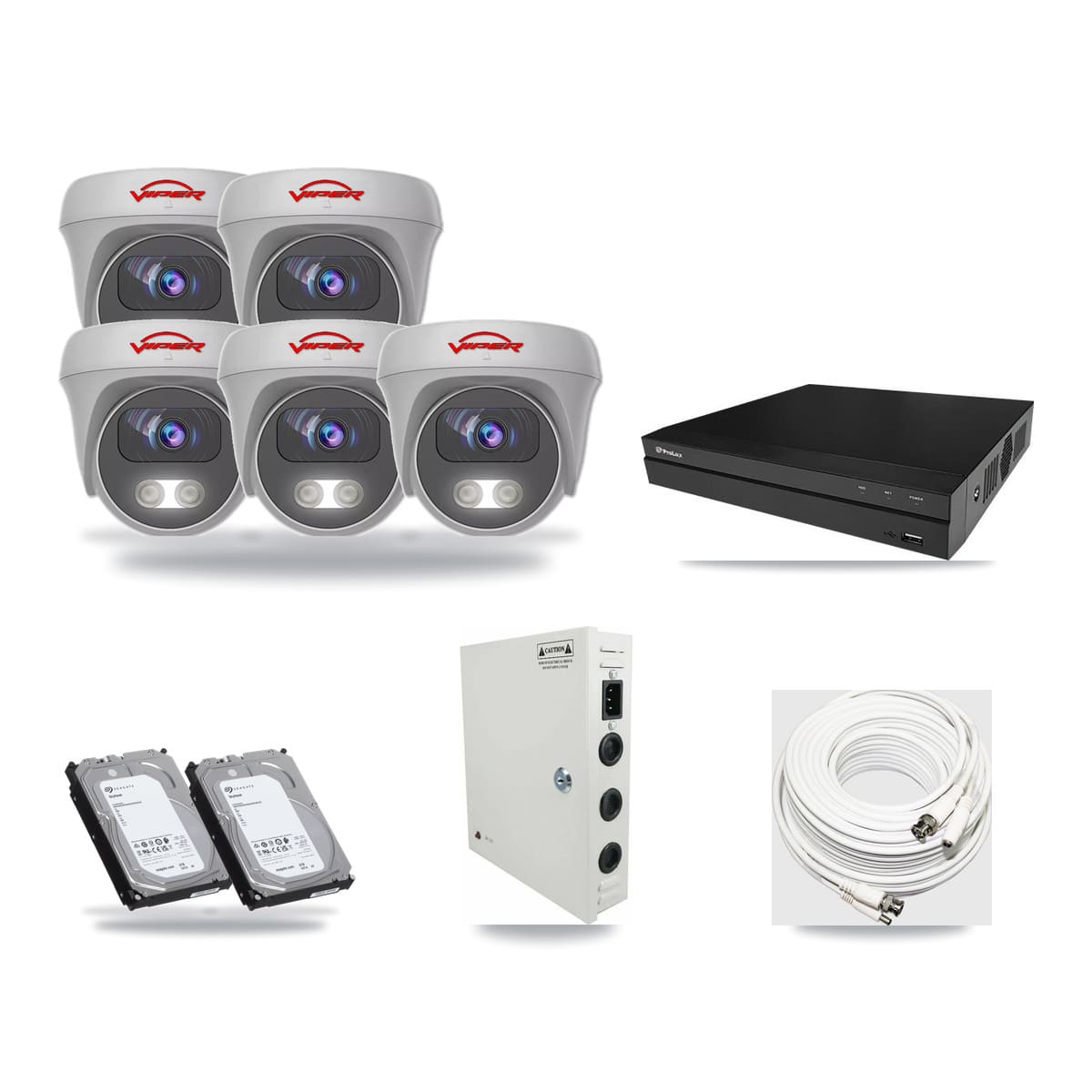 Prolux 8-channel CCTV kit: 5 cameras (5× 5MP Camera), 2× 6TB hard drive
