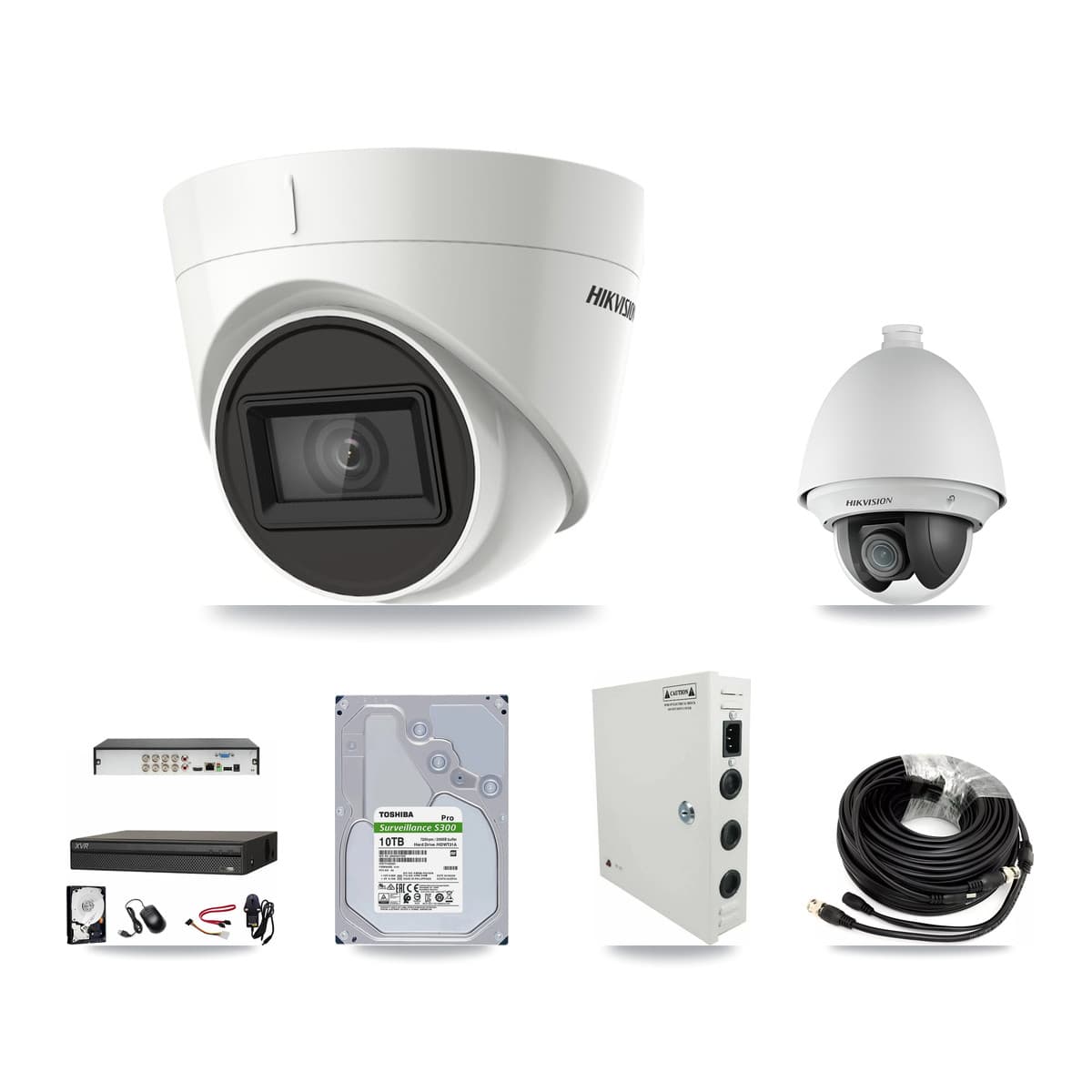 Hikvision & Dahua 8-Channel 2MP – 4K CCTV Kit — 1 DS-2AE4225T 2MP PTZ + 4 DS-2CE78U1T 4K Turret Cameras + 10TB Recording - Image 1