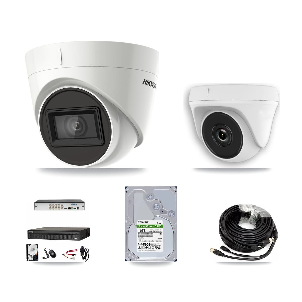 Hikvision & Dahua 8-Channel 2MP – 4K CCTV Kit — 3 DS-2CE78U1T 4K Turret + 3 White HDT-2MP-N20W 2MP Dome Cameras + 10TB Recording (XVR-3108AD Recorder)