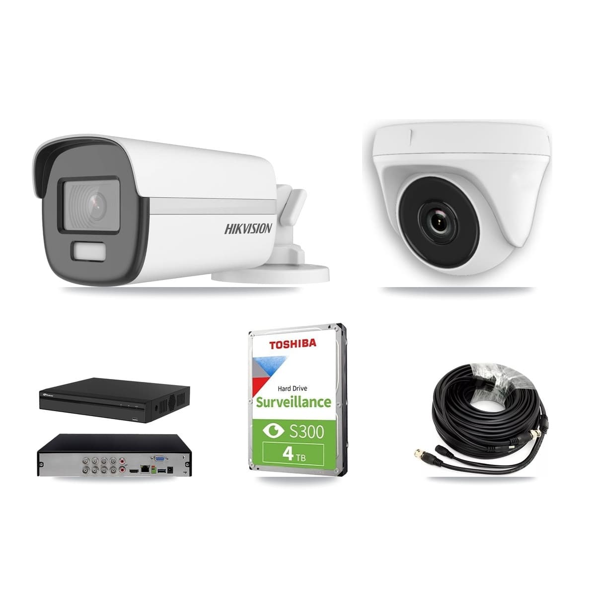 Hikvision & Prolux 8-Channel 2MP – 4K CCTV Kit — 1 4K Bullet + 1 White 2MP Dome Cameras + 4TB Recording (PXD-5108HS Recorder) - Image 1