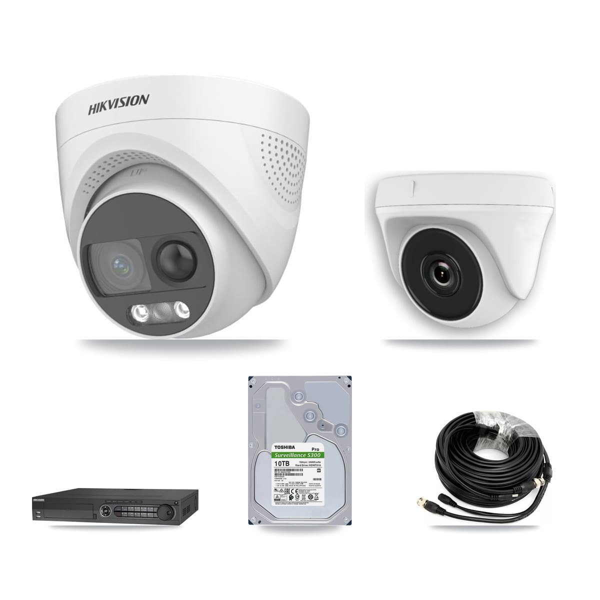 Hikvision 32-Channel 2MP – 5MP CCTV Kit — 7 DS-2CE72KF3T 5MP Turret + 1 White HDT-2MP-N20W 2MP Dome Cameras + 10TB Recording (DS-7332HQHI Recorder) - Image 1