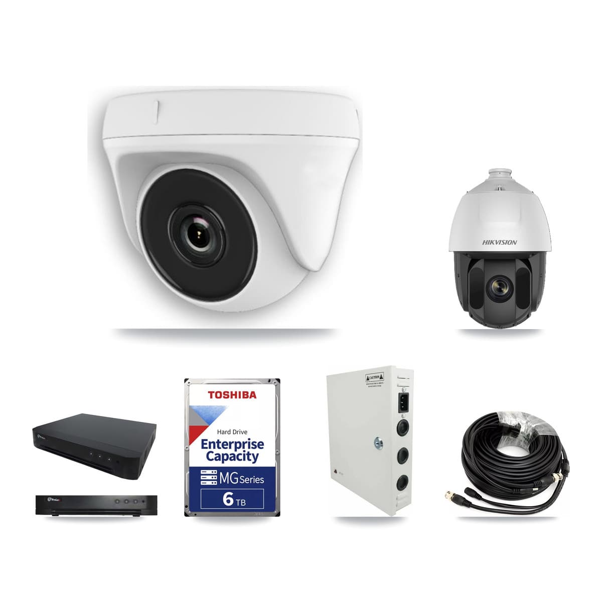 Hikvision & Prolux 16-Channel 2MP CCTV Kit — 1 DS-2AE5225TI PTZ + 8 White HDT-2MP-N20W Dome Cameras + 6TB Recording - Image 1