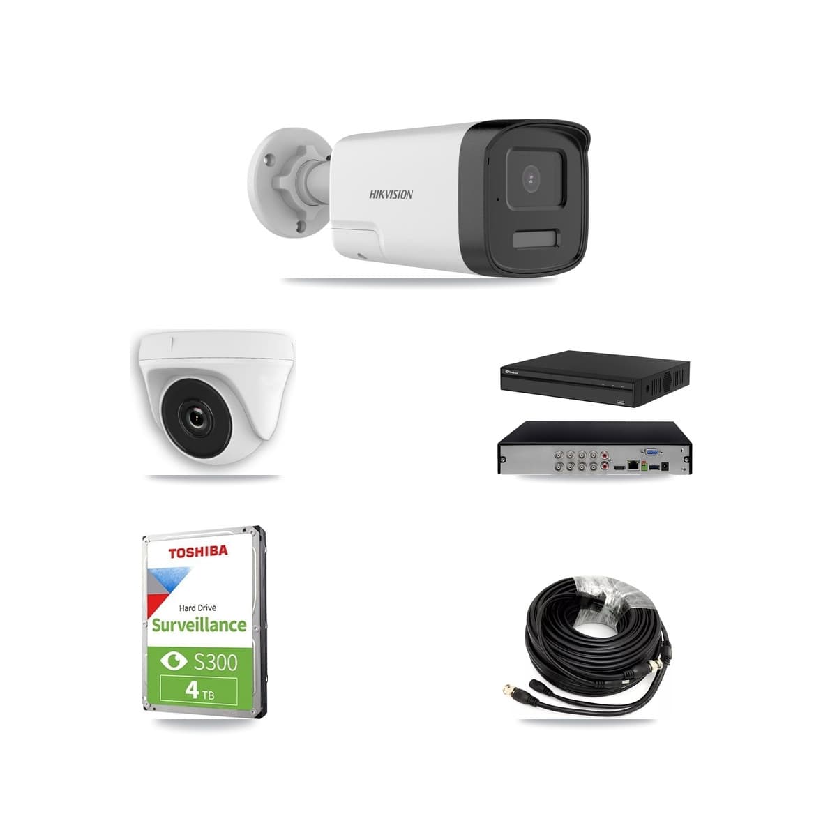 Hikvision & Prolux 8-Channel 2MP – 5MP CCTV Kit — 2 DS-2CE17K0T 5MP Bullet + 1 White HDT-2MP-N20W 2MP Dome Cameras + 4TB Recording (PXD-5108HS Recorder) - Image 1