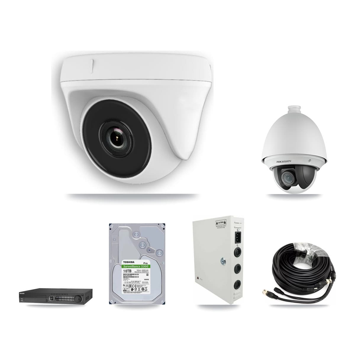 Hikvision 32-Channel 2MP CCTV Kit — 1 DS-2AE4225T PTZ + 29 White HDT-2MP-N20W Dome Cameras + 2× 10TB Recording (DS-7332HQHI Recorder)