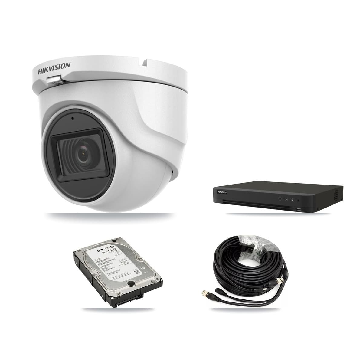 Hikvision 8-Channel 5MP CCTV Kit — 4 DS-2CE76H0T-ITMFS Turret Cameras + 5TB Recording (IDS-7208HUHI-M1/XT Recorder) - Image 1