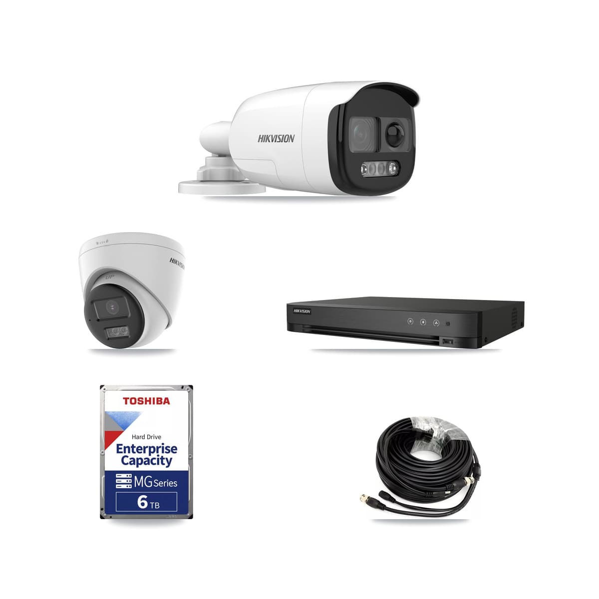 Hikvision 4-Channel 5MP CCTV Kit — 1 DS-2CE12KF3T-PIRXO Bullet + 1 DS-2CE78K0T-LTS Turret Cameras + 6TB Recording (IDS-7204HQHI-M1/XT Recorder)