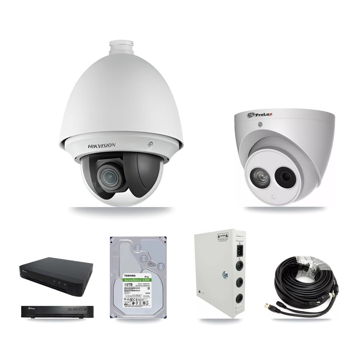 Hikvision & Prolux 16-Channel 2MP – 4MP CCTV Kit — 14 DS-2AE4225T 2MP PTZ + 1 PXC-612C4W-A 4MP Turret Cameras + 10TB Recording (PXD-8216 Recorder) - Image 1