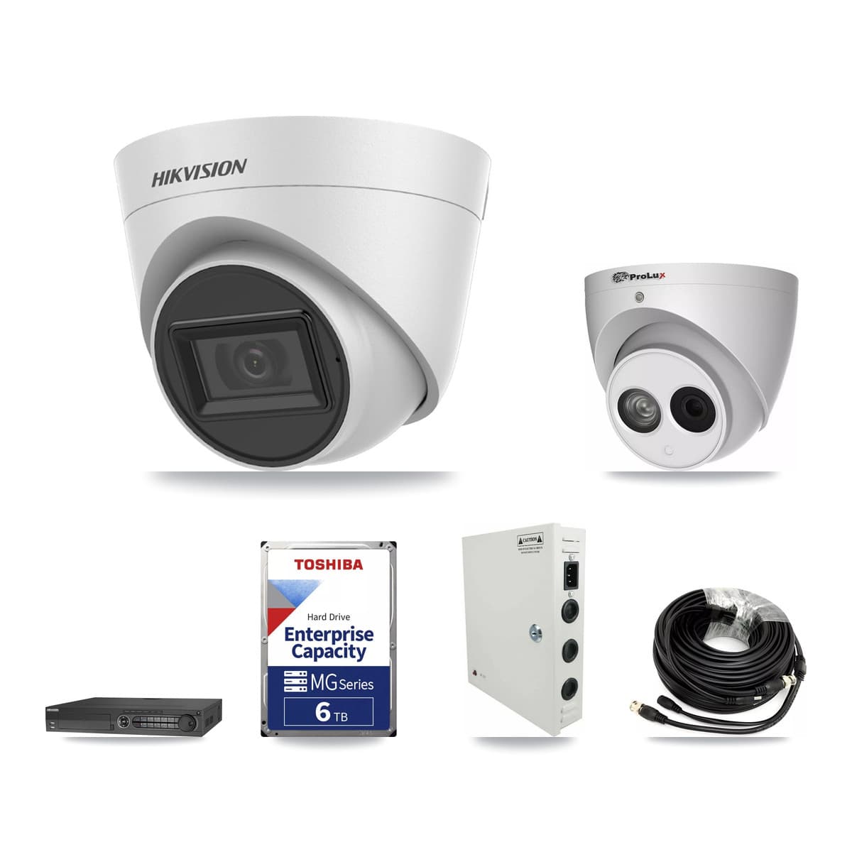Hikvision & Prolux 32-Channel 4MP – 5MP CCTV Kit — 13 White 5MP + 1 4MP Turret Cameras + 3× 6TB Recording