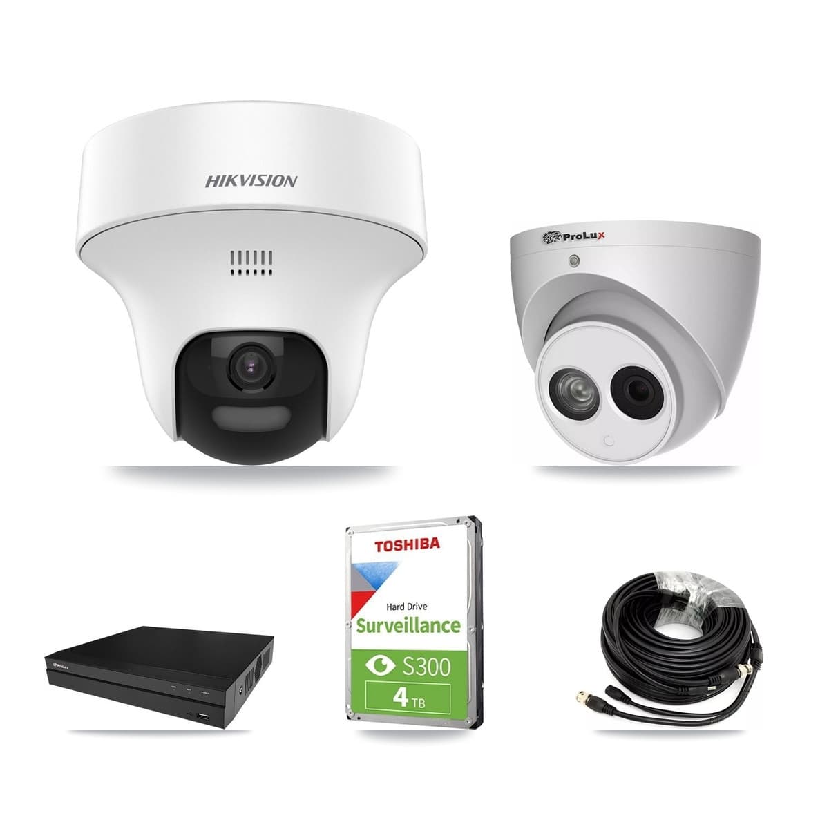Hikvision & Prolux 8-Channel 4MP – 5MP CCTV Kit — 1 DS-2CE70K0T 5MP + 1 PXC-612C4W-A 4MP Turret Cameras + 4TB Recording (PXD-5208AN Recorder) - Image 1