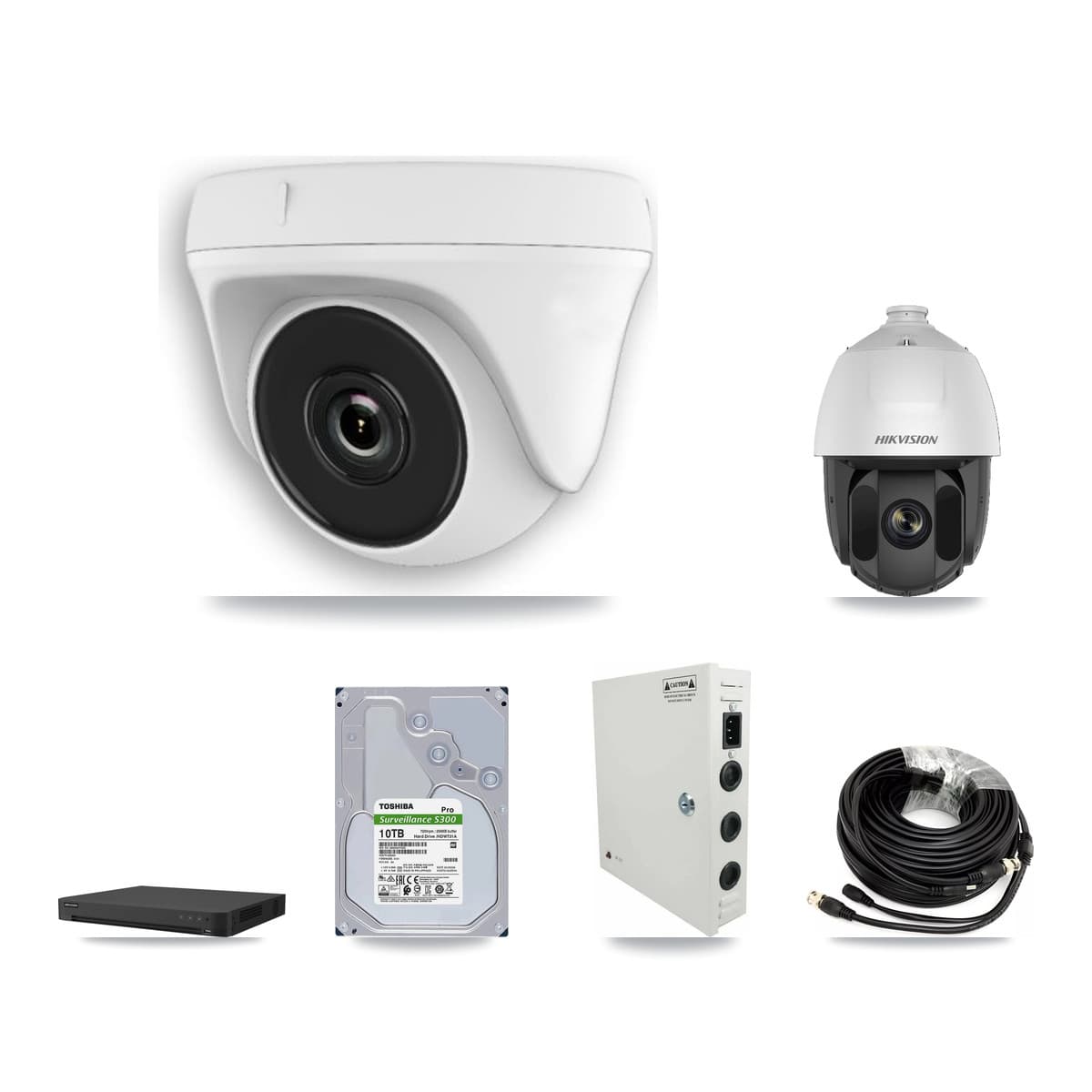 Hikvision 32-Channel 2MP CCTV Kit — 1 DS-2AE5225TI PTZ + 27 White HDT-2MP-N20W Dome Cameras + 2× 10TB Recording - Image 1