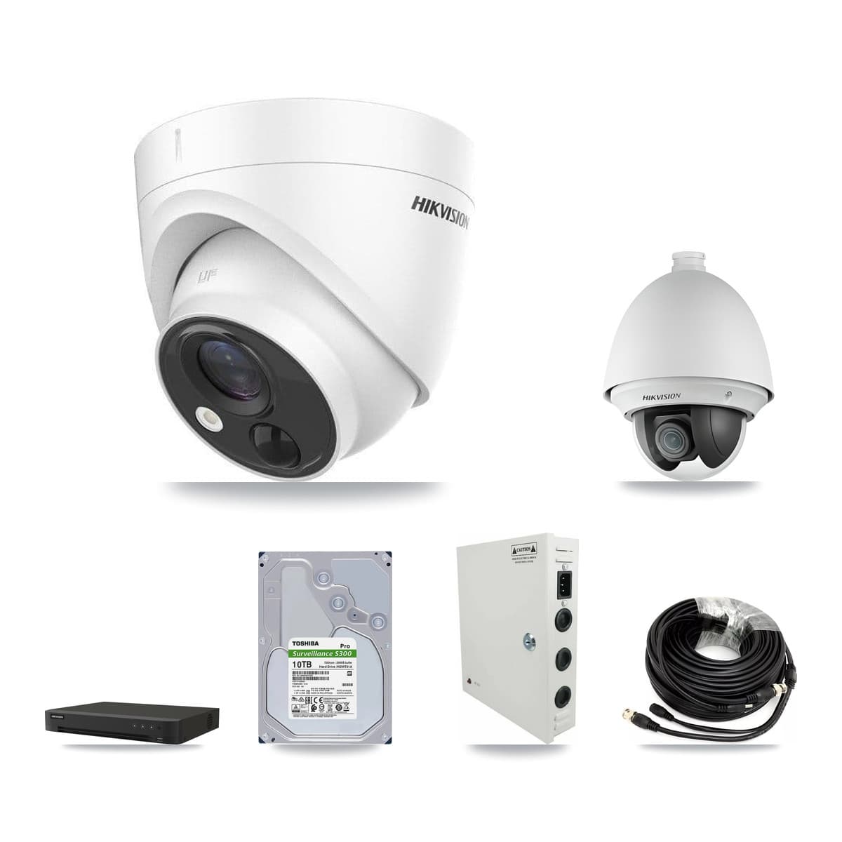 Hikvision 16-Channel 2MP – 5MP CCTV Kit — 3 DS-2AE4225T 2MP PTZ + 6 DS-2CE71H0T 5MP Turret Cameras + 10TB Recording (IDS-7216HQHI Recorder)