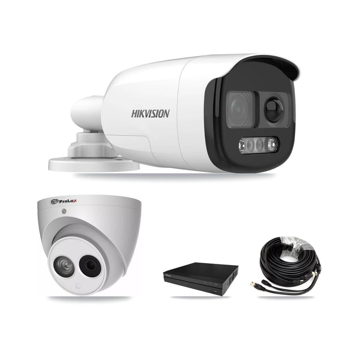 Hikvision & Prolux 8-Channel 4MP – 5MP CCTV Kit — 5 DS-2CE12KF3T 5MP Bullet + 1 PXC-612C4W-A 4MP Turret Cameras + 8TB Recording (PXD-5208AN Recorder) - Image 1