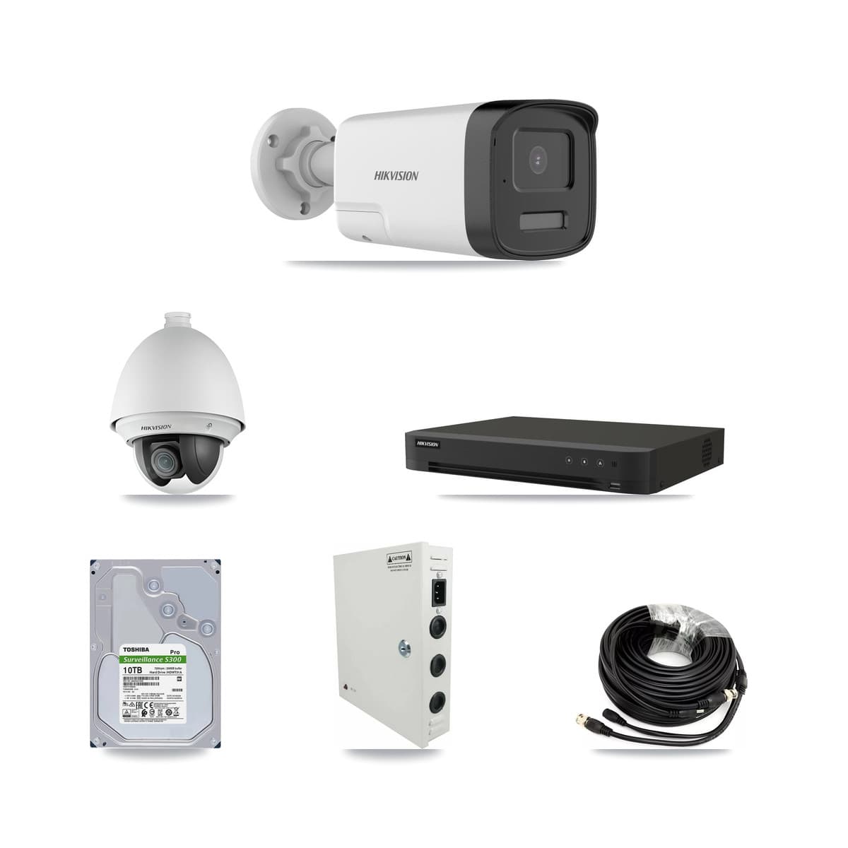 Hikvision 16-Channel 2MP – 5MP CCTV Kit — 3 DS-2AE4225T 2MP PTZ + 6 DS-2CE17K0T 5MP Bullet Cameras + 10TB Recording (IDS-7216HQHI Recorder)