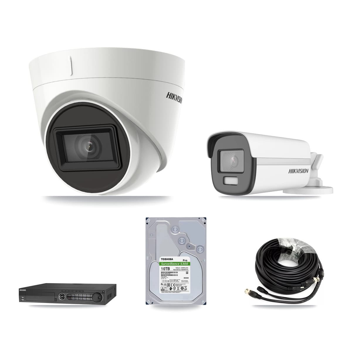 Hikvision 32-Channel 4K CCTV Kit — 1 DS-2CE12UF3T Bullet + 7 DS-2CE78U1T Turret Cameras + 2× 10TB Recording