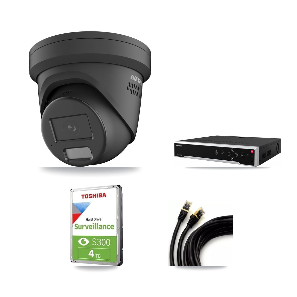 Hikvision 32-Channel 4MP CCTV Kit — 3 Black Turret Cameras + 4TB Recording