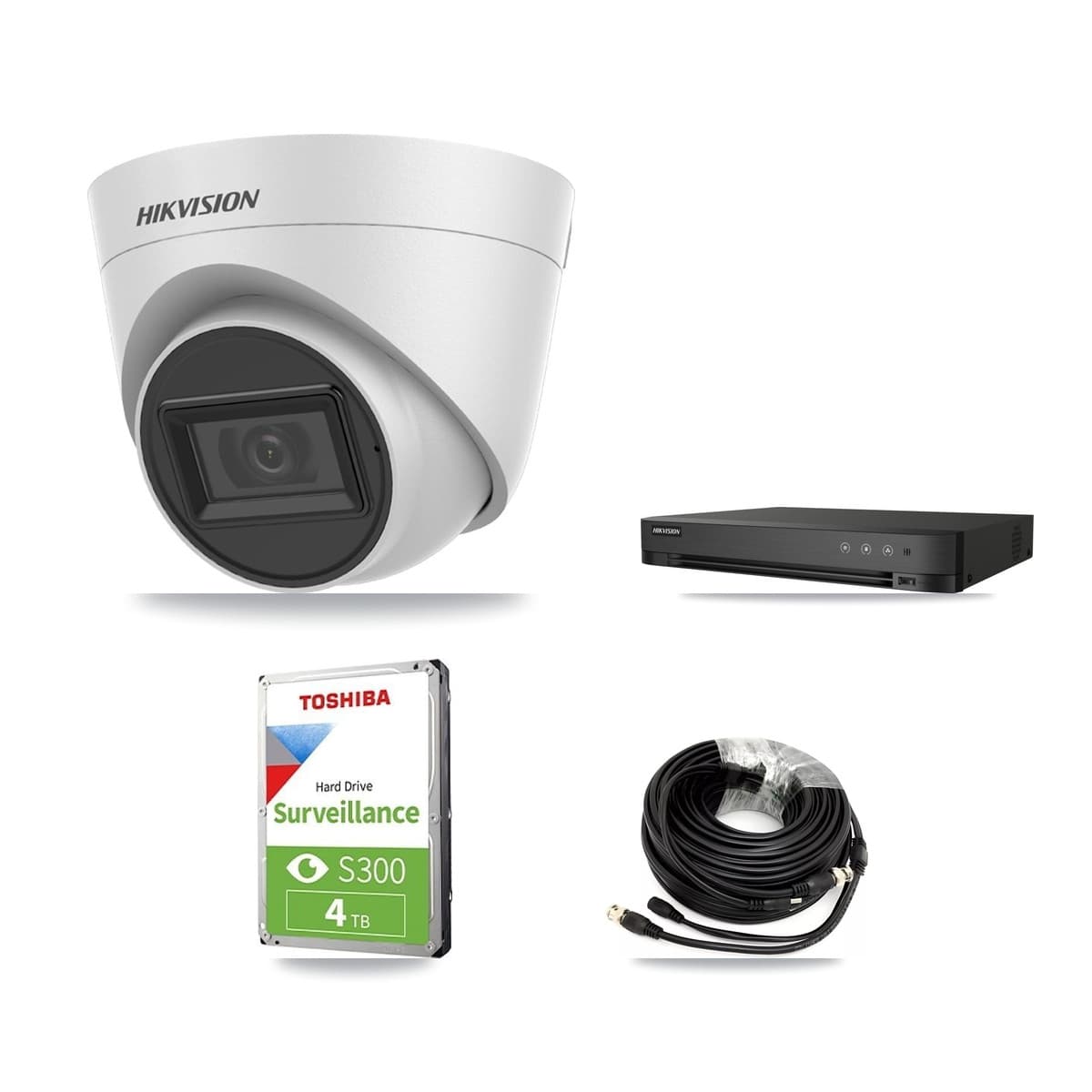 Hikvision 4-Channel 5MP CCTV Kit — 3 White Turret Cameras + 4TB Recording (IDS-7204HQHI Recorder)