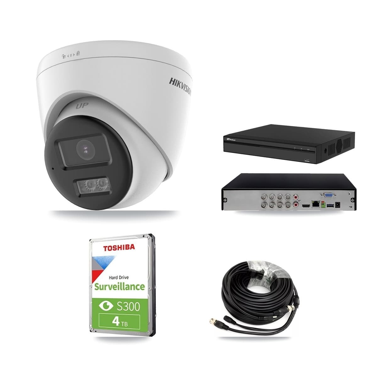 Hikvision & Prolux 8-Channel 5MP – 4K CCTV Kit — 1 DS-2CE78K0T-LTS 5MP + 1 DS-2CE78U0T-LPTS 4K Turret Cameras + 4TB Recording (PXD-5108HS-4K/X1 Recorder) - Image 1