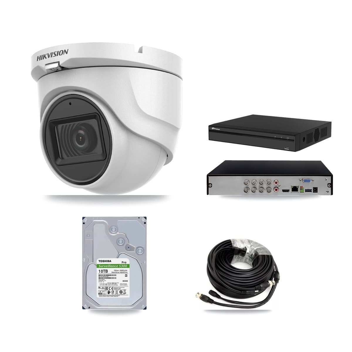 Hikvision & Prolux 8-Channel 5MP CCTV Kit — 8 DS-2CE76H0T Turret Cameras + 10TB Recording (PXD-5108HS Recorder) - Image 1