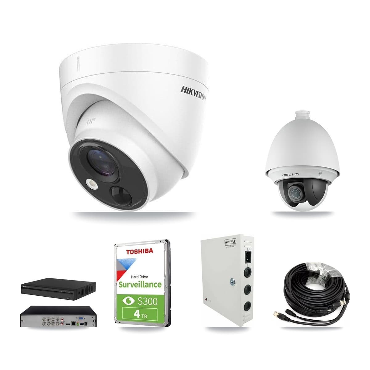 Hikvision & Prolux 8-Channel 2MP – 5MP CCTV Kit — 1 DS-2AE4225T 2MP PTZ + 2 DS-2CE71H0T 5MP Turret Cameras + 4TB Recording (PXD-5108HS Recorder) - Image 1