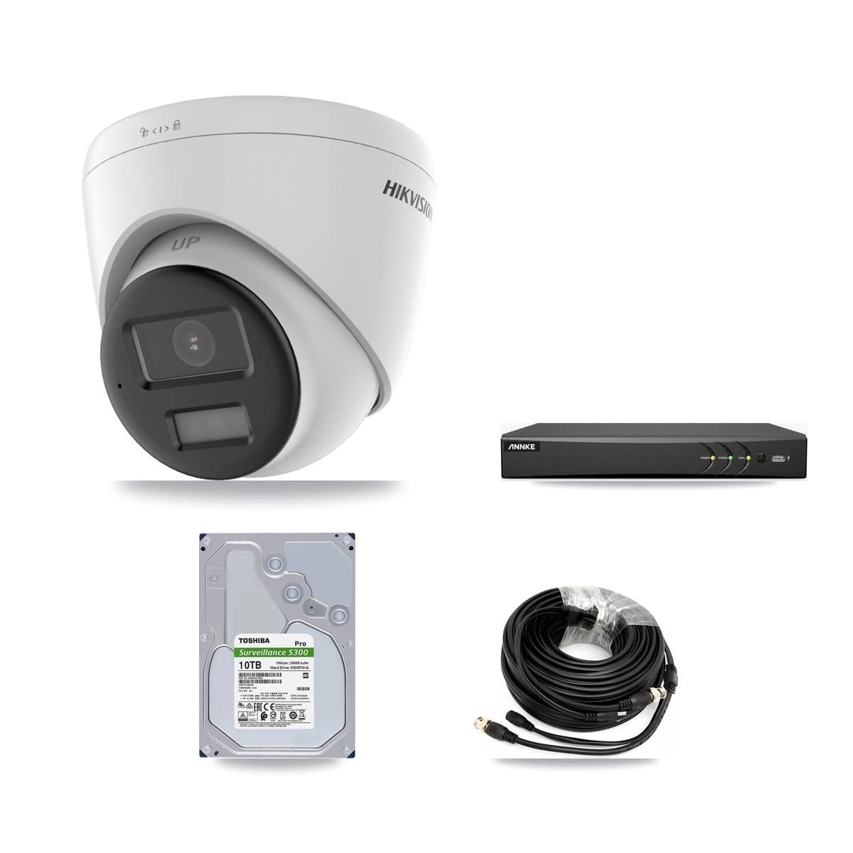 Hikvision & ANNKE 4-Channel 5MP – 4K CCTV Kit — 1 DS-2CE78K0T-LTS 5MP + 3 DS-2CE78U0T-LPTS 4K Turret Cameras + 10TB Recording (AN-DV4-8MP-D941BB Recorder) - Image 1