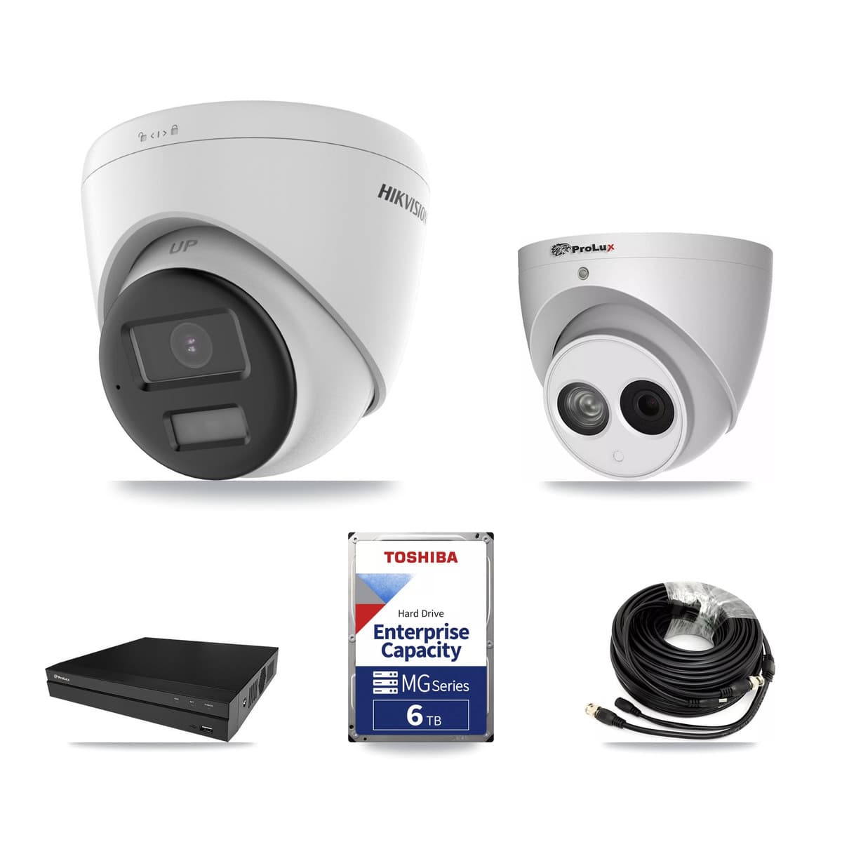 Hikvision & Prolux 8-Channel 4MP – 4K CCTV Kit — 2 DS-2CE78U0T 4K + 1 PXC-612C4W-A 4MP Turret Cameras + 6TB Recording (PXD-5208AN Recorder) - Image 1