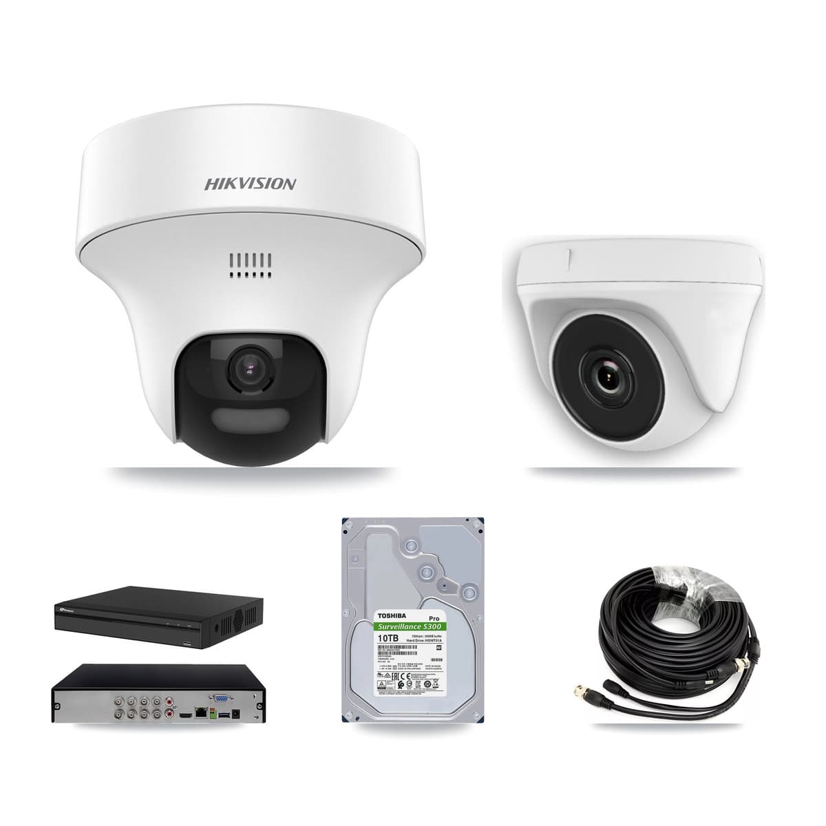 Hikvision & Prolux 8-Channel 2MP – 5MP CCTV Kit — 7 DS-2CE70K0T 5MP Turret + 1 White HDT-2MP-N20W 2MP Dome Cameras + 10TB Recording (PXD-5108HS Recorder) - Image 1