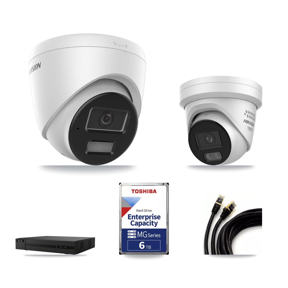 Hikvision & HiLook 8-Channel 4MP CCTV Kit — 3 DS-2CD1343G2 + 1 DS-2CD2347G3 Turret Cameras + 6TB Recording (NVR-108MH-D Recorder)